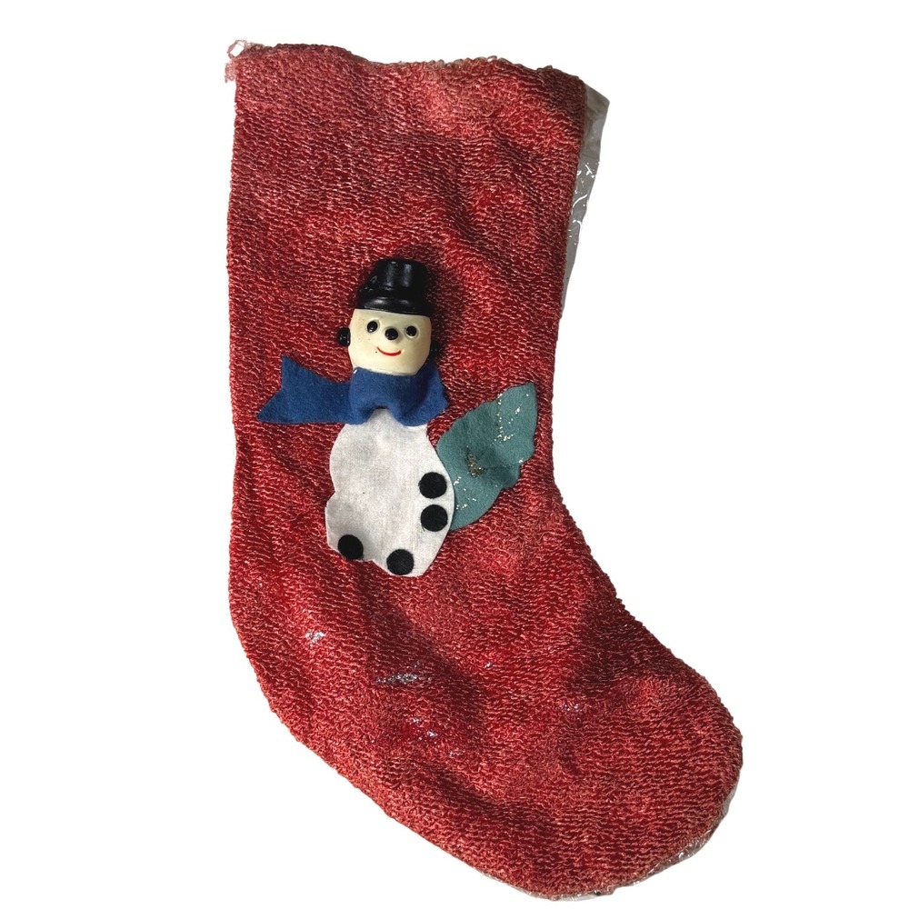 Vintage Christmas‎ Stocking Red Sequin Snowman Applique Holiday Decor